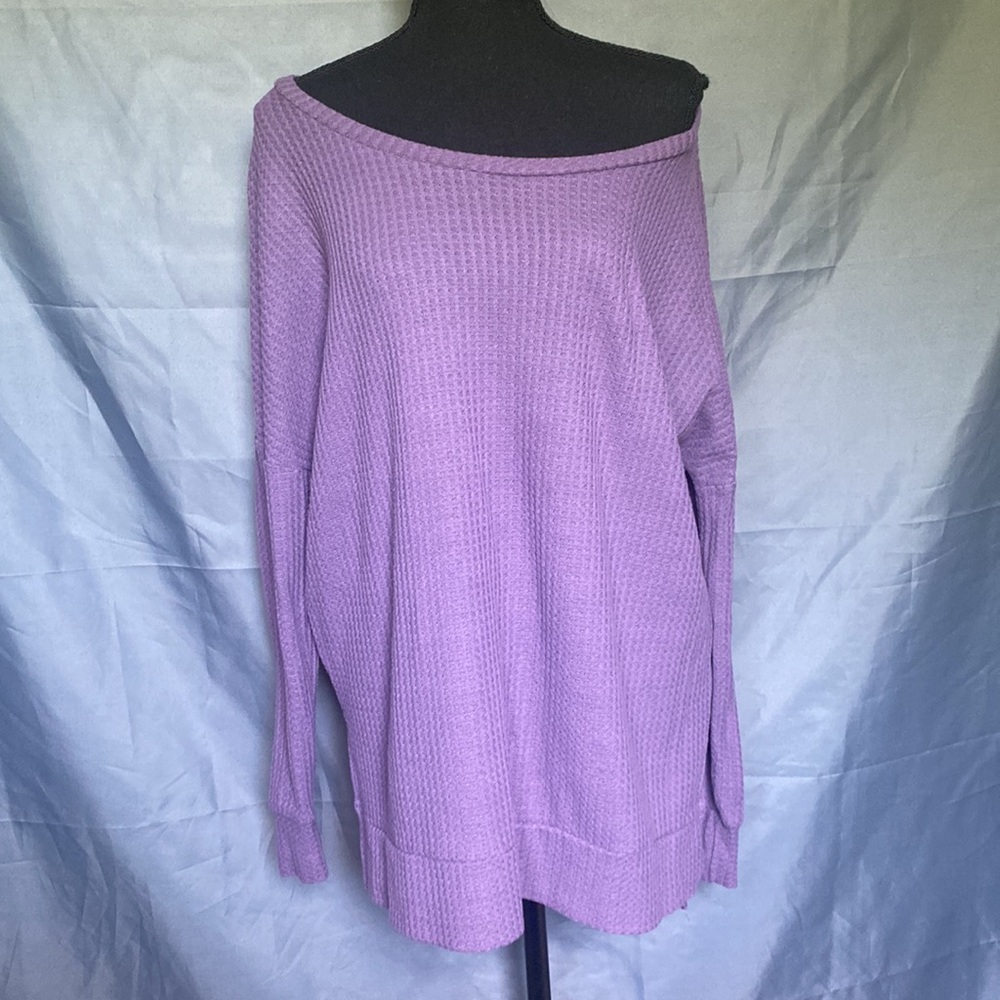 New Zenana Outfitters Medium Oversized Purple Knit Off The Shoulder Sweater
